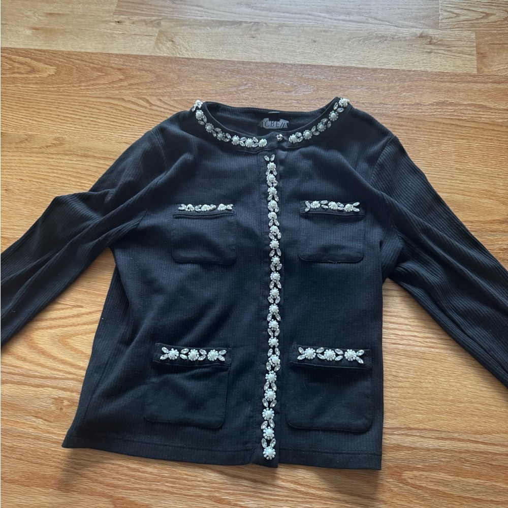 J. Crew Black Ribbed Crewneck Sweater